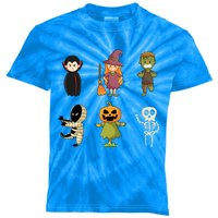 Halloween Characters Dracula Zombie Witch Pumpkin Skeleton Gift Kids Tie-Dye T-Shirt