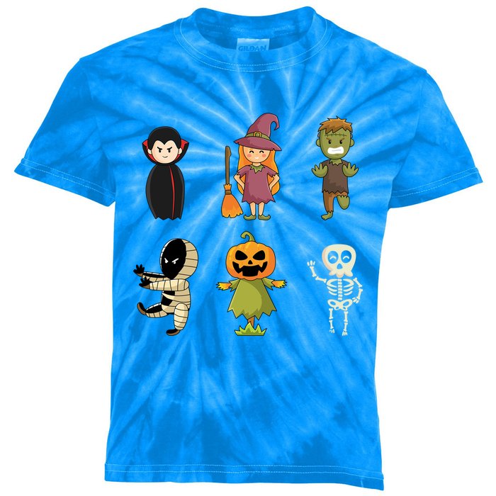 Halloween Characters Dracula Zombie Witch Pumpkin Skeleton Gift Kids Tie-Dye T-Shirt