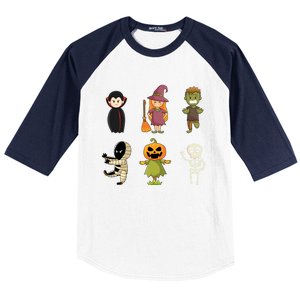 Halloween Characters Dracula Zombie Witch Pumpkin Skeleton Gift Baseball Sleeve Shirt