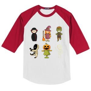 Halloween Characters Dracula Zombie Witch Pumpkin Skeleton Gift Kids Colorblock Raglan Jersey