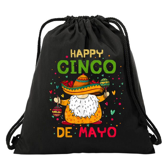 Happy Cinco De Mayo With Mexican Gnome Cinco De Mayo Drawstring Bag