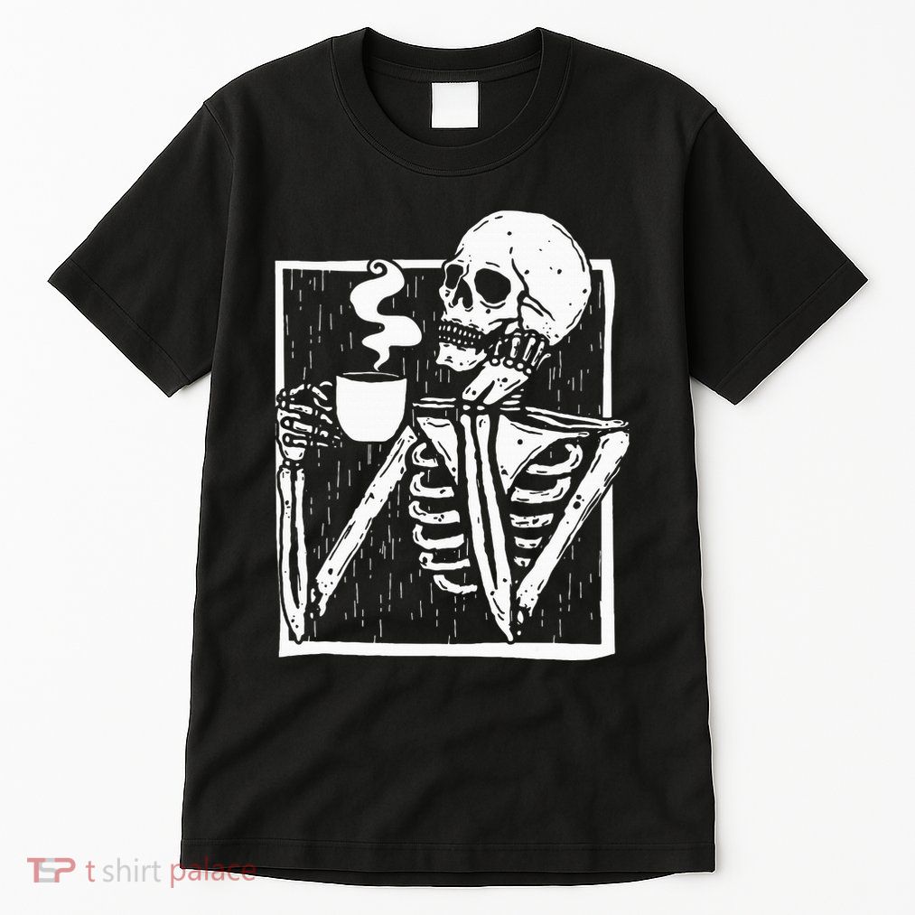 Halloween Coffee Drinking Skeleton Skull Tall T-Shirt