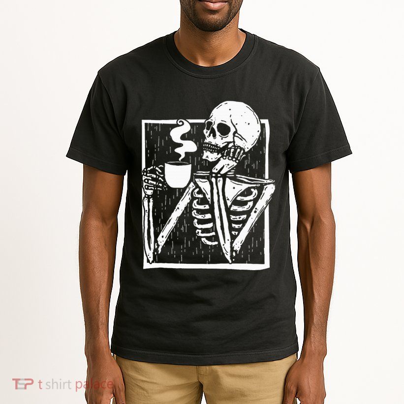 Halloween Coffee Drinking Skeleton Skull Tall T-Shirt