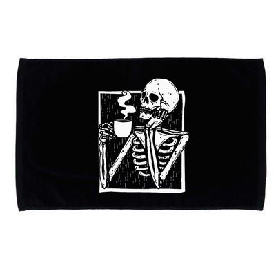 Halloween Coffee Drinking Skeleton Skull Microfiber Hand Towel
