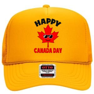 Happy Canada Day Funny Maple Leaf Canada Day High Crown Mesh Back Trucker Hat