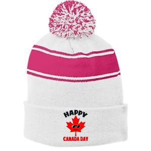 Happy Canada Day Funny Maple Leaf Canada Day Stripe Pom Pom Beanie