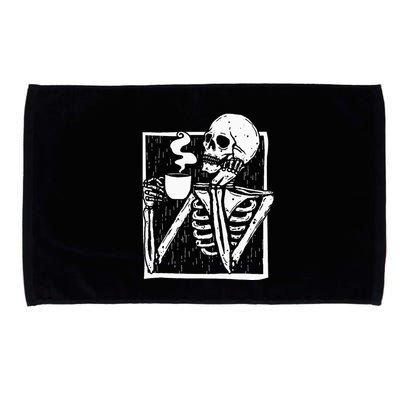 Halloween Coffee Drinking Skeleton Skull Microfiber Hand Towel