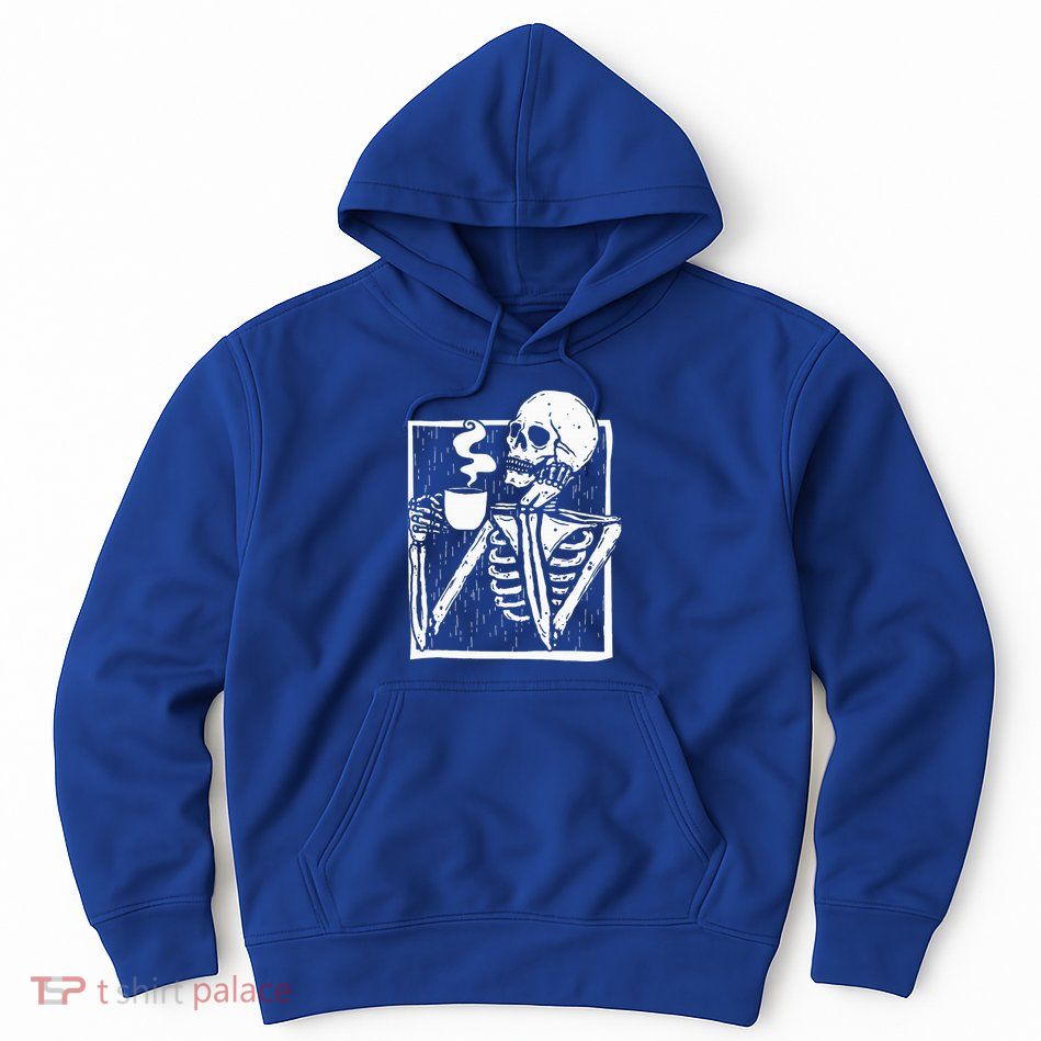 Halloween Coffee Drinking Skeleton Skull Hoodie