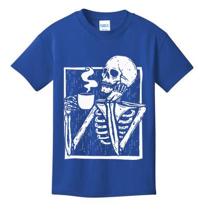 Halloween Coffee Drinking Skeleton Skull Kids T-Shirt