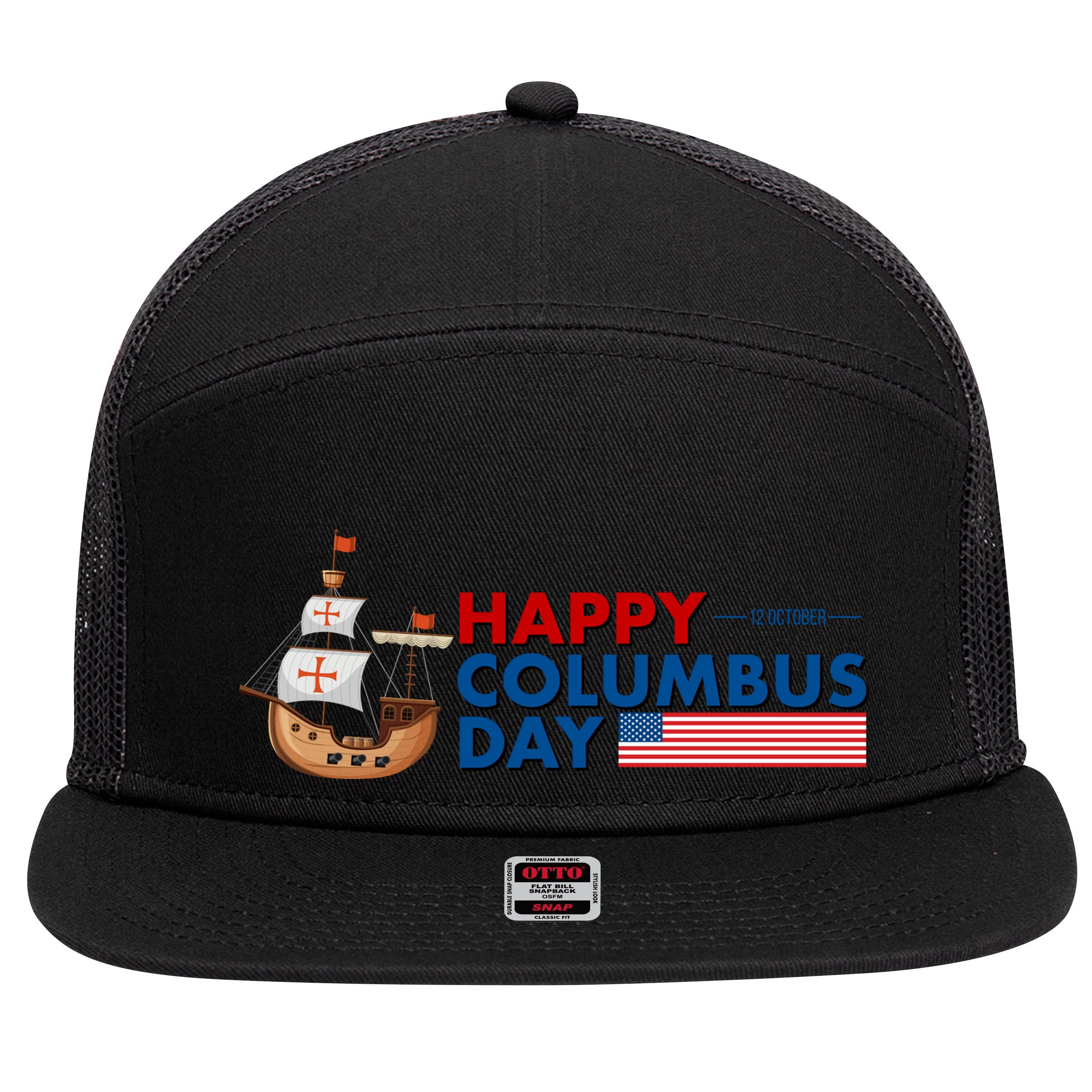 Happy Columbus Day 1492 7 Panel Mesh Trucker Snapback Hat