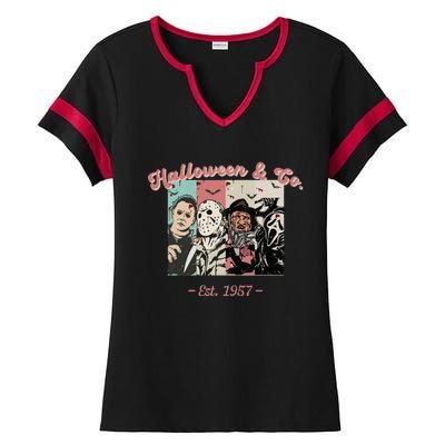 Halloween Co Est 1957 Scream Spooky Halloween Groovy Retro Ladies Halftime Notch Neck Tee