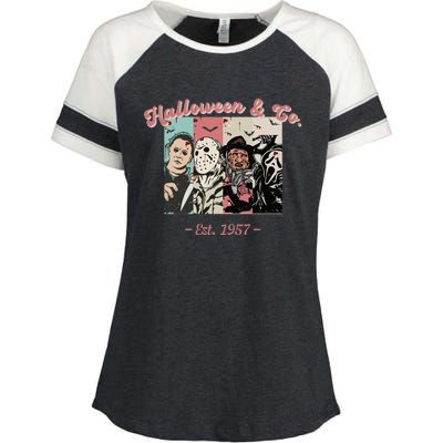 Halloween Co Est 1957 Scream Spooky Halloween Groovy Retro Enza Ladies Jersey Colorblock Tee