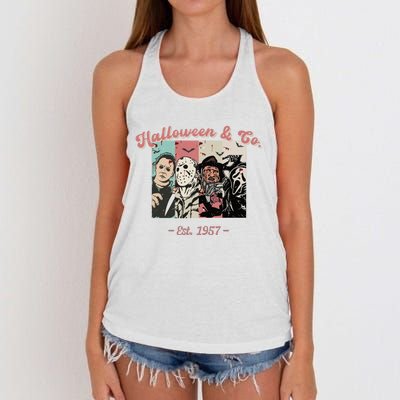 Halloween Co Est 1957 Scream Spooky Halloween Groovy Retro Women's Knotted Racerback Tank