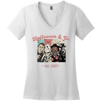 Halloween Co Est 1957 Scream Spooky Halloween Groovy Retro Women's V-Neck T-Shirt