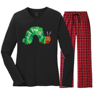 Hungry Caterpillar Eat The Rich Caterpillar Fruit Feminist Women's Long Sleeve Flannel Pajama Set 