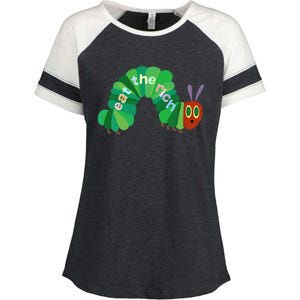 Hungry Caterpillar Eat The Rich Caterpillar Fruit Feminist Enza Ladies Jersey Colorblock Tee