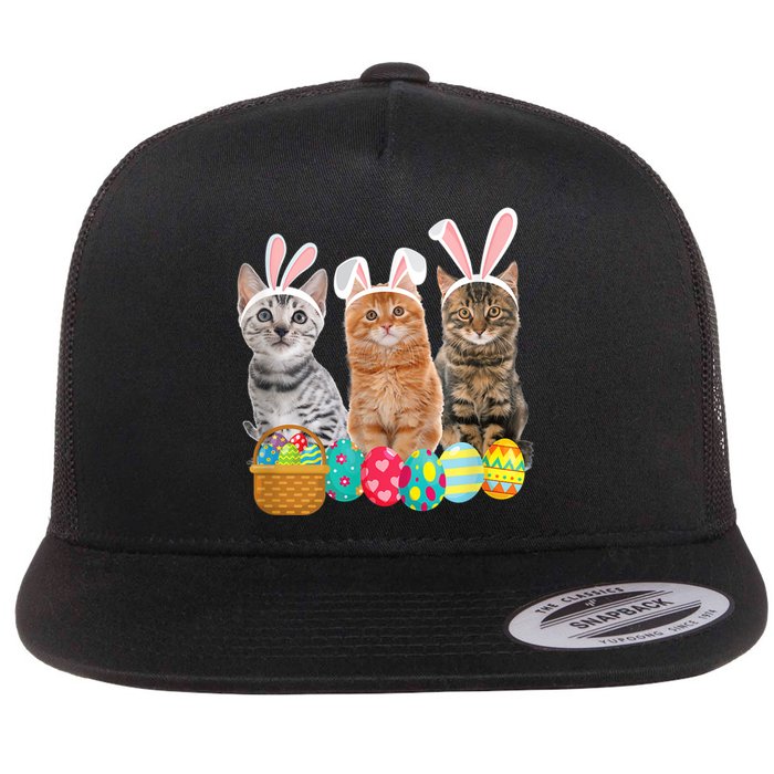 Hree Cat Easter Day Cats Kitten Gift Flat Bill Trucker Hat