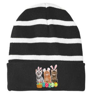 Hree Cat Easter Day Cats Kitten Gift Striped Beanie with Solid Band