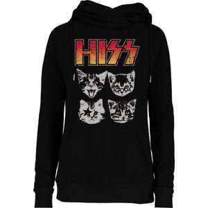 HISS Cat Funny Cats Kittens Rock Music Cat Lover Hiss Womens Funnel Neck Pullover Hood