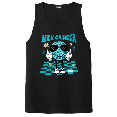 Hey Cancer Funny Ovarian Cancer Awareness Teal Ribbon Ovarian Cancer PosiCharge Competitor Tank