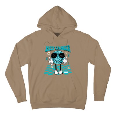 Hey Cancer Funny Ovarian Cancer Awareness Teal Ribbon Ovarian Cancer Hoodie