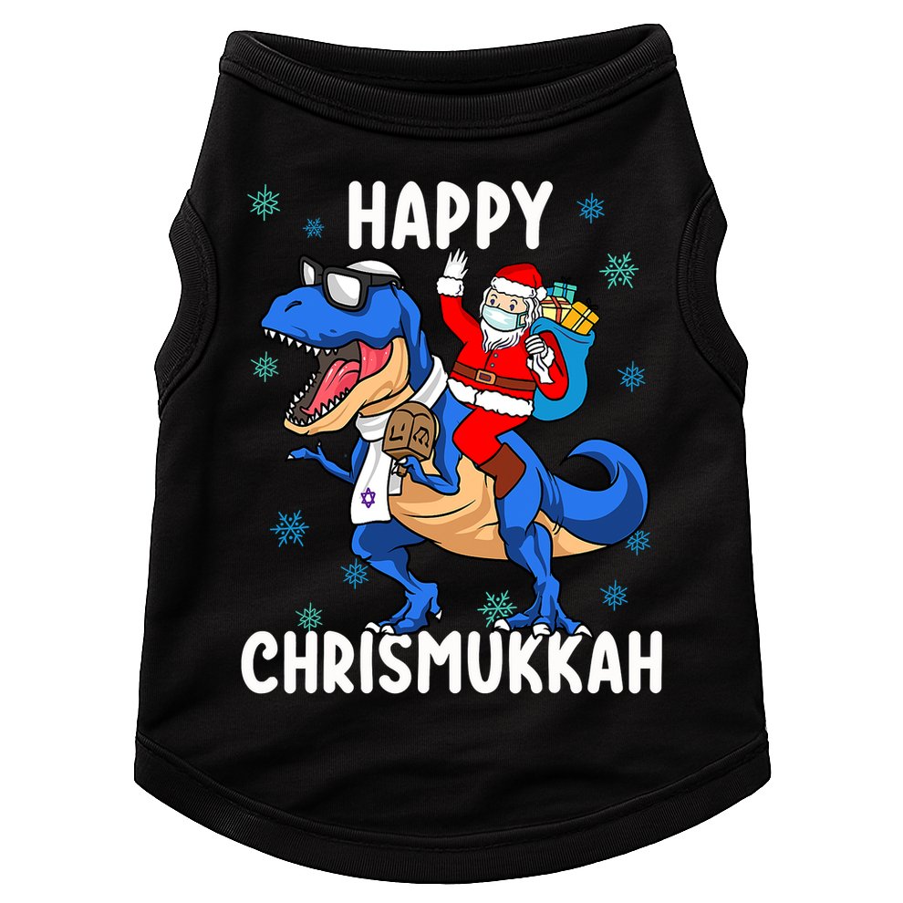 Happy Chrismukkah Funny Hanukkah Christmas Jewish Xmas Santa Dinosaur Doggie Tank