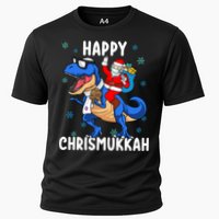 Happy Chrismukkah Funny Hanukkah Christmas Jewish Xmas Santa Dinosaur Cooling Performance Crew T-Shirt