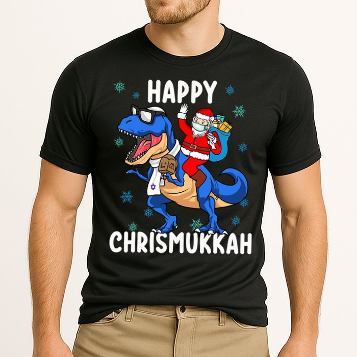 Happy Chrismukkah Funny Hanukkah Christmas Jewish Xmas Santa Dinosaur Cooling Performance Crew T-Shirt