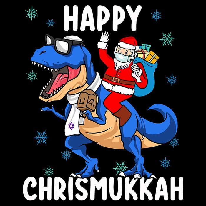 Happy Chrismukkah Funny Hanukkah Christmas Jewish Xmas Santa Dinosaur Cooling Performance Crew T-Shirt