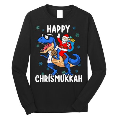 Happy Chrismukkah Funny Hanukkah Christmas Jewish Xmas Santa Dinosaur Long Sleeve Shirt