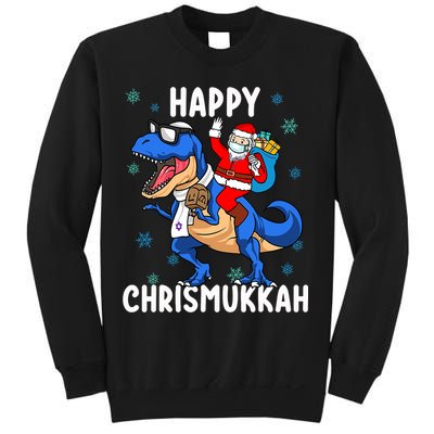 Happy Chrismukkah Funny Hanukkah Christmas Jewish Xmas Santa Dinosaur Sweatshirt