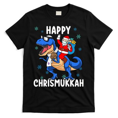 Happy Chrismukkah Funny Hanukkah Christmas Jewish Xmas Santa Dinosaur T-Shirt