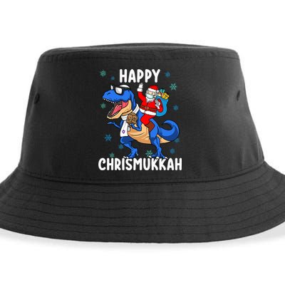 Happy Chrismukkah Funny Hanukkah Christmas Jewish Xmas Santa Dinosaur Sustainable Bucket Hat