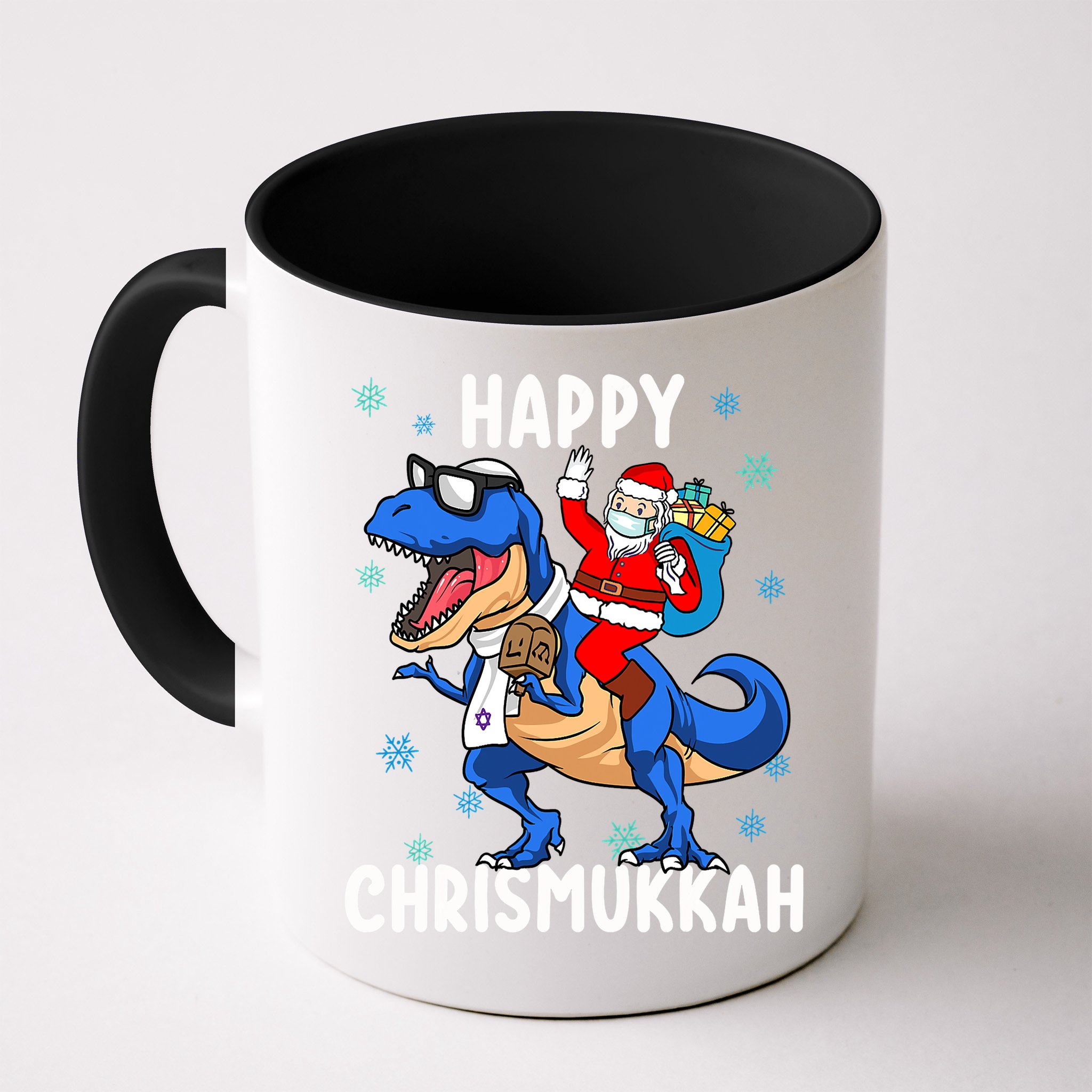 Happy Chrismukkah Funny Hanukkah Christmas Jewish Xmas Santa Dinosaur Mug