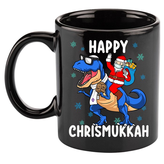 Happy Chrismukkah Funny Hanukkah Christmas Jewish Xmas Santa Dinosaur 11oz C Handle Ceramic Mug