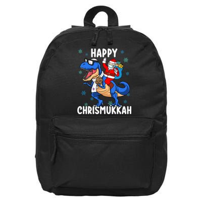 Happy Chrismukkah Funny Hanukkah Christmas Jewish Xmas Santa Dinosaur 16 in Basic Backpack
