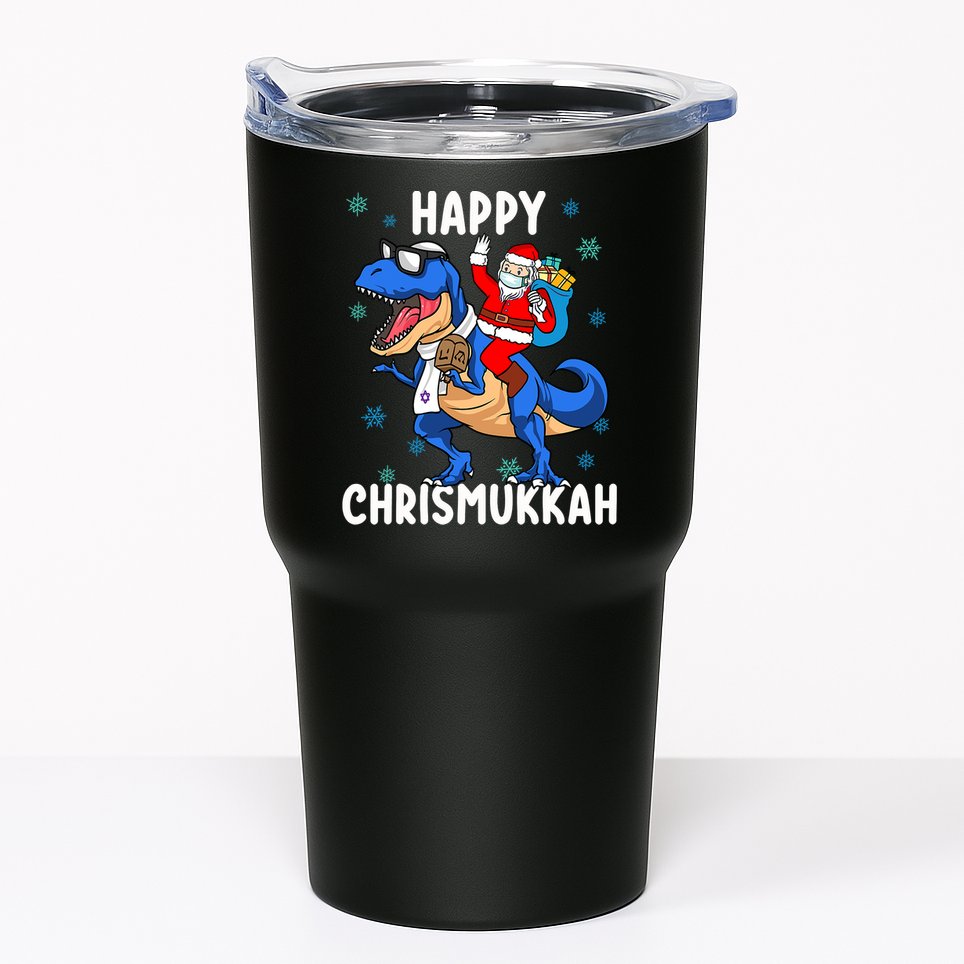 Happy Chrismukkah Funny Hanukkah Christmas Jewish Xmas Santa Dinosaur Tumbler