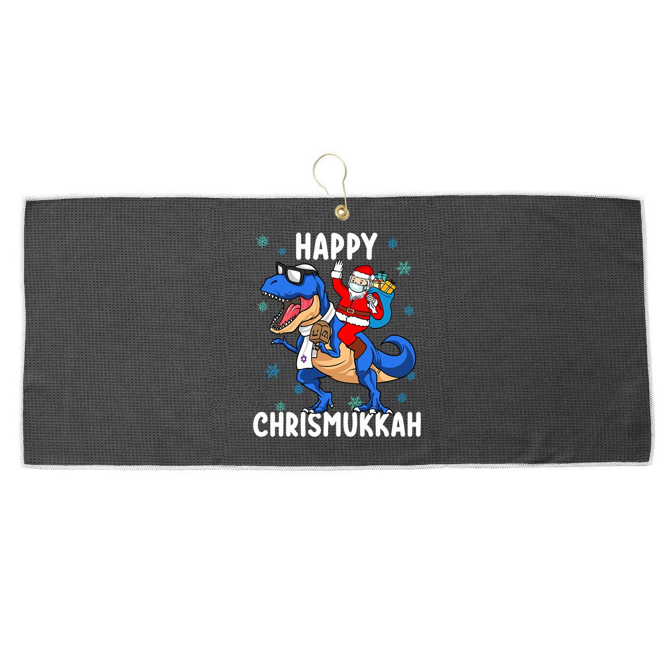 Happy Chrismukkah Funny Hanukkah Christmas Jewish Xmas Santa Dinosaur Large Microfiber Waffle Golf Towel