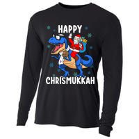 Happy Chrismukkah Funny Hanukkah Christmas Jewish Xmas Santa Dinosaur Cooling Performance Long Sleeve Crew
