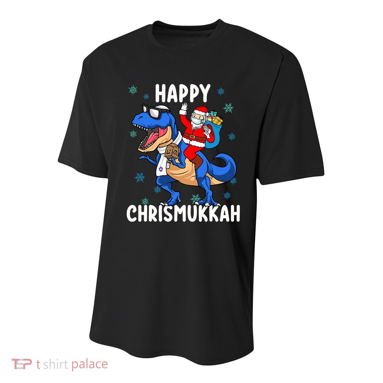Happy Chrismukkah Funny Hanukkah Christmas Jewish Xmas Santa Dinosaur Youth Performance Sprint T-Shirt