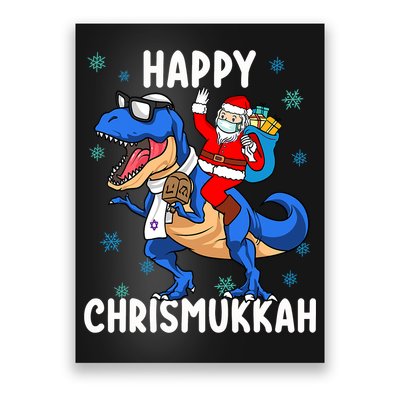 Happy Chrismukkah Funny Hanukkah Christmas Jewish Xmas Santa Dinosaur Poster