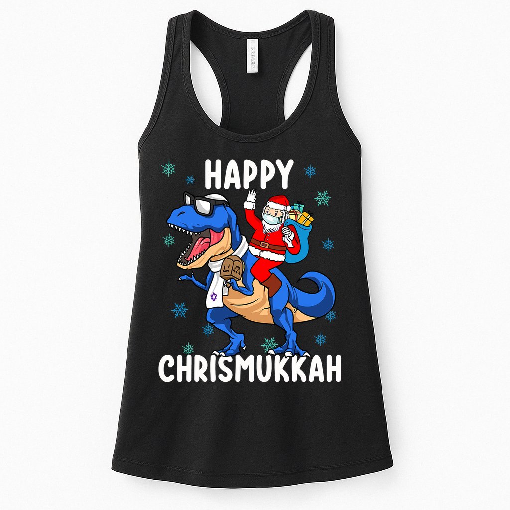 Happy Chrismukkah Funny Hanukkah Christmas Jewish Xmas Santa Dinosaur Womens Tank Top