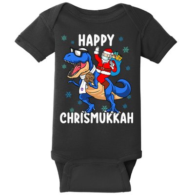 Happy Chrismukkah Funny Hanukkah Christmas Jewish Xmas Santa Dinosaur Baby Bodysuit