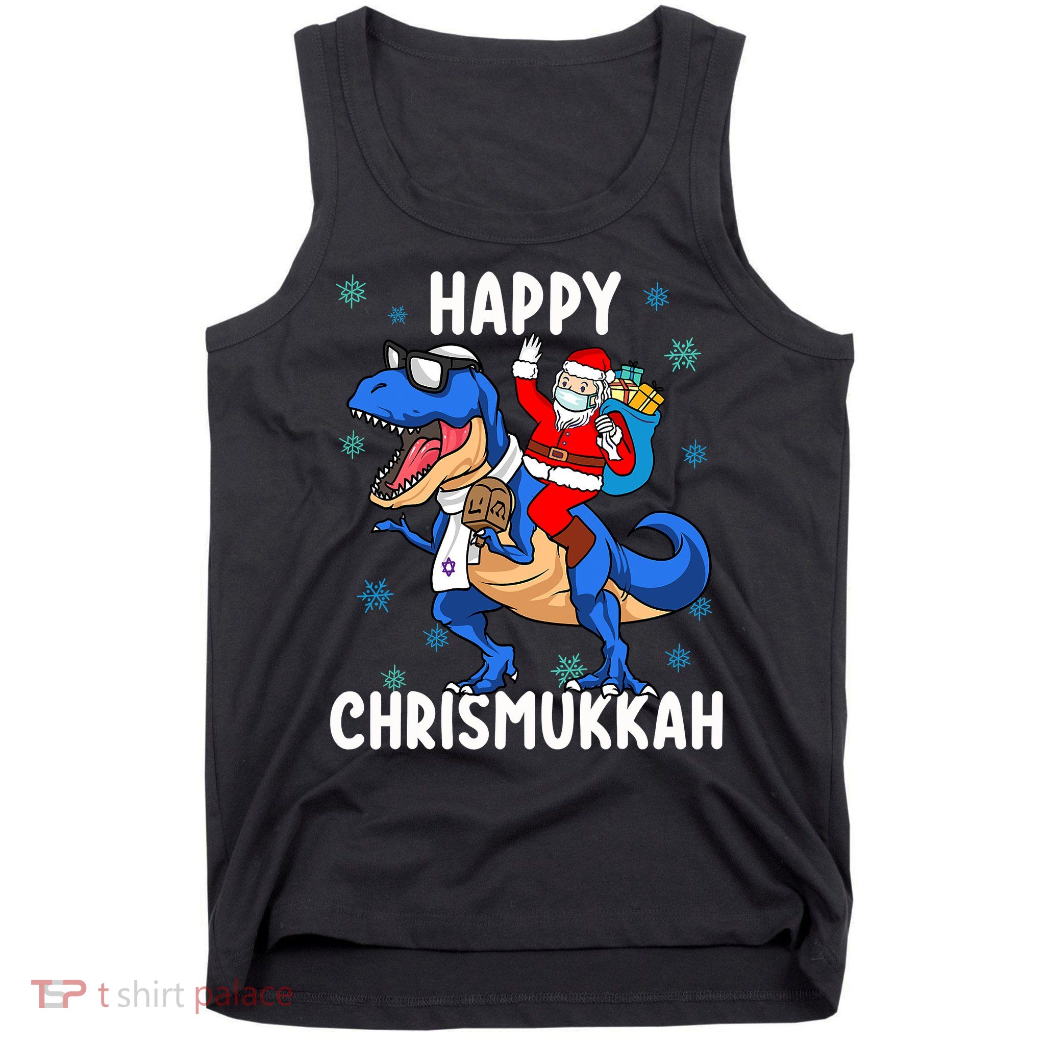 Happy Chrismukkah Funny Hanukkah Christmas Jewish Xmas Santa Dinosaur Tank Top