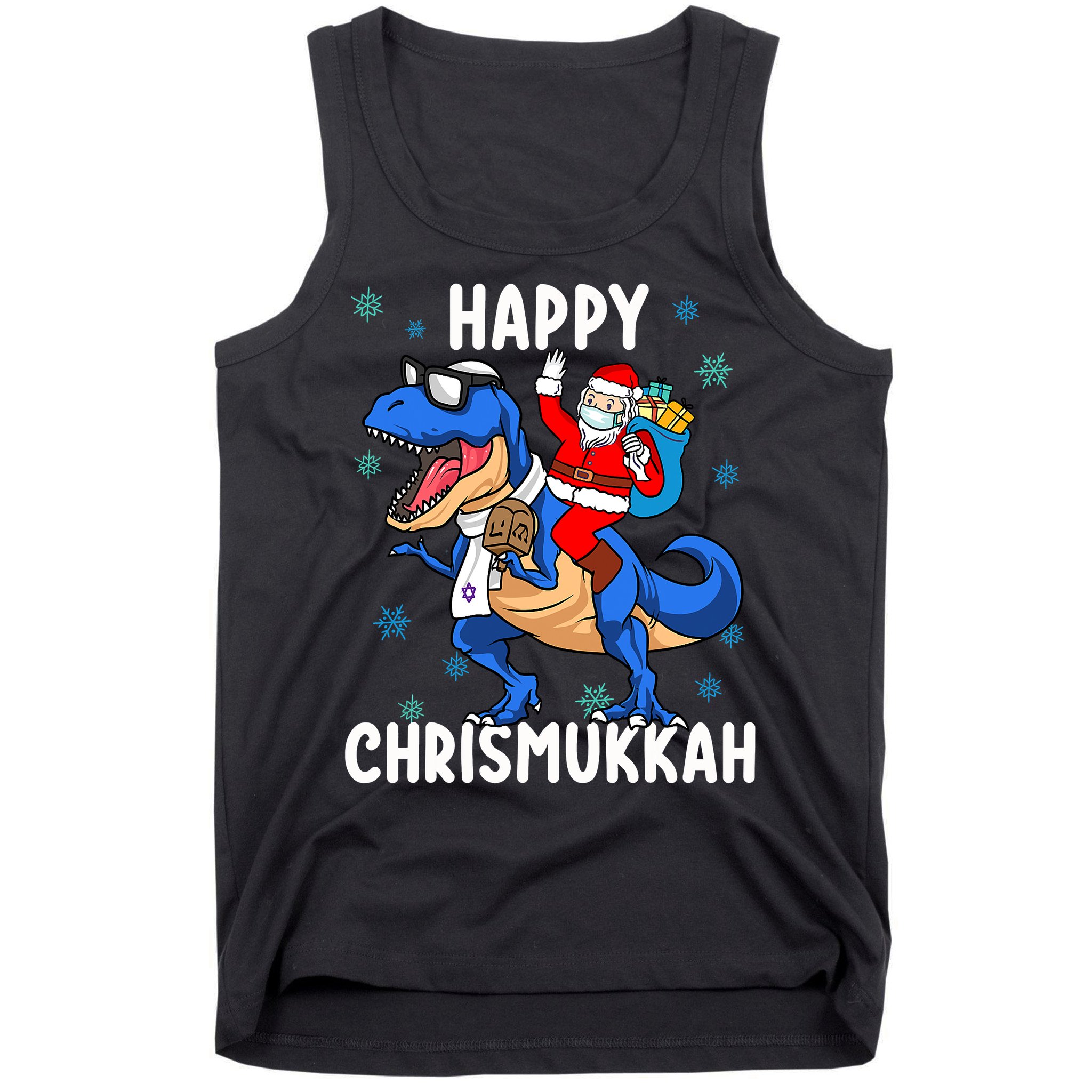Happy Chrismukkah Funny Hanukkah Christmas Jewish Xmas Santa Dinosaur Tank Top