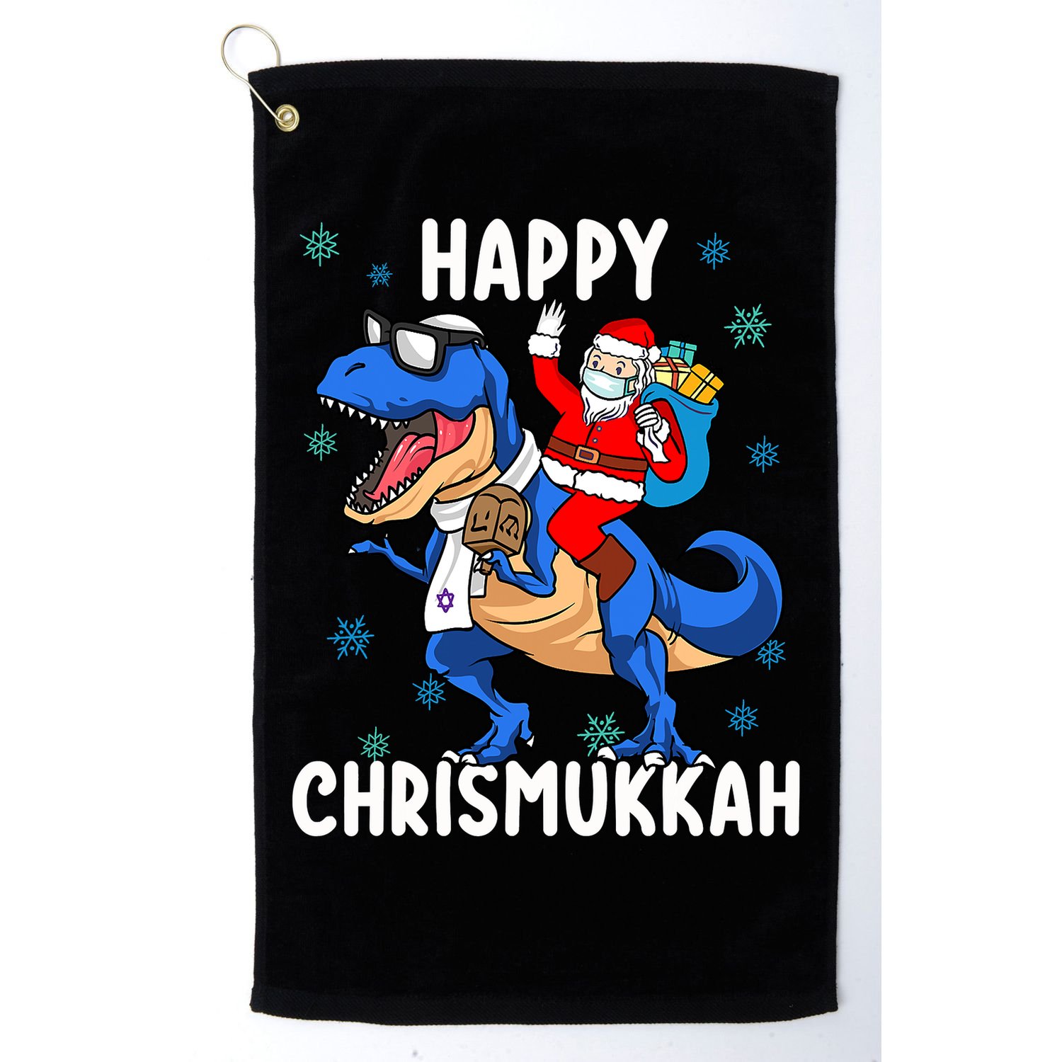Happy Chrismukkah Funny Hanukkah Christmas Jewish Xmas Santa Dinosaur Golf Towel