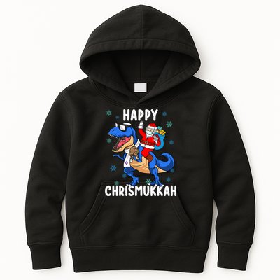 Happy Chrismukkah Funny Hanukkah Christmas Jewish Xmas Santa Dinosaur Kids Hoodie
