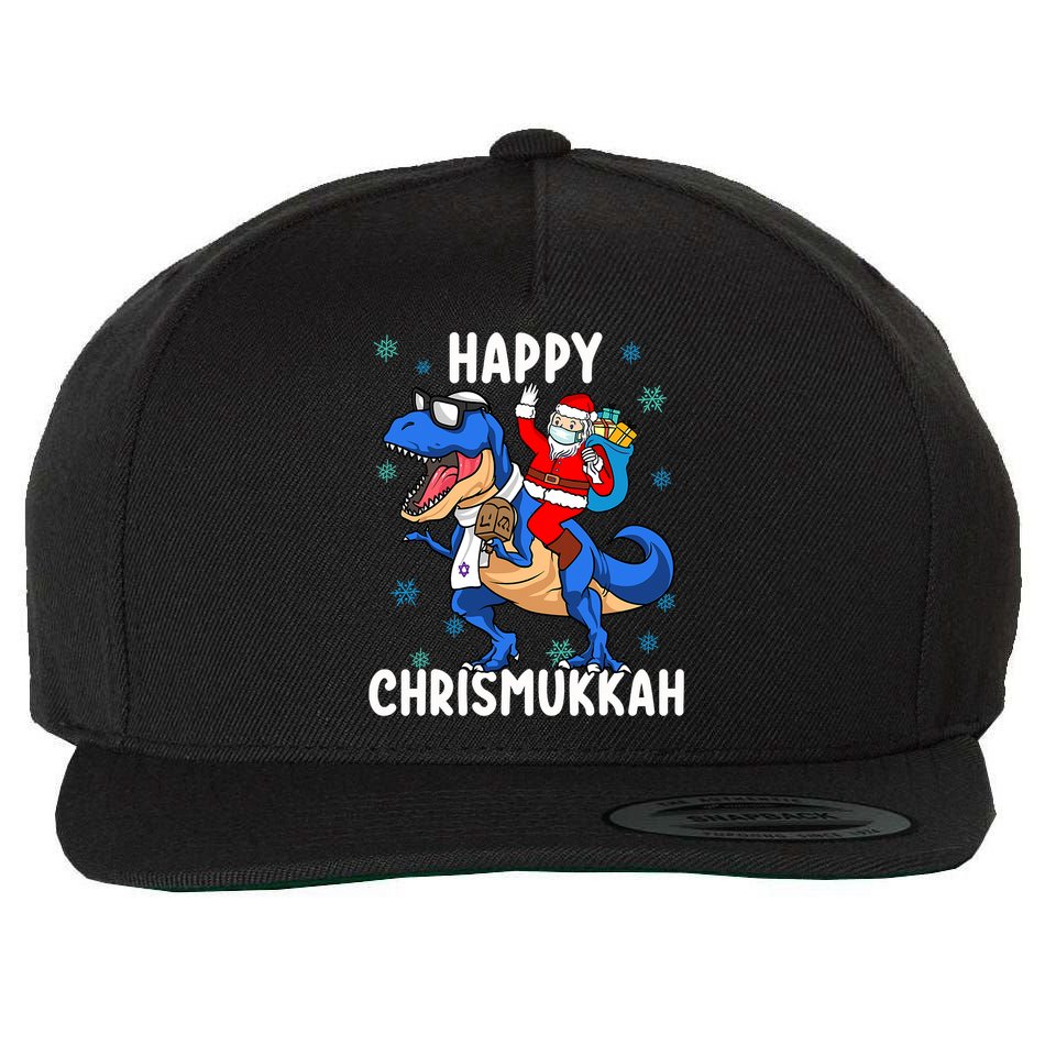 Happy Chrismukkah Funny Hanukkah Christmas Jewish Xmas Santa Dinosaur Wool Snapback Cap