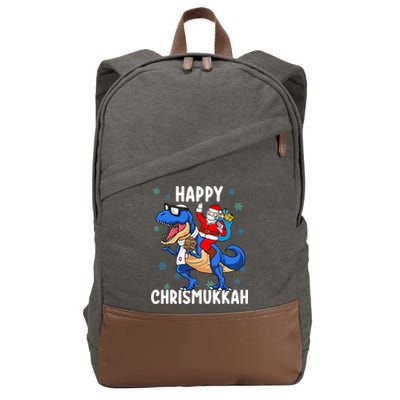 Happy Chrismukkah Funny Hanukkah Christmas Jewish Xmas Santa Dinosaur Cotton Canvas Backpack