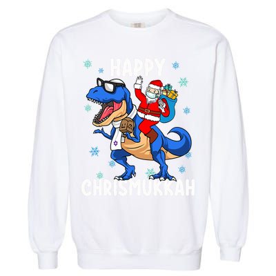 Happy Chrismukkah Funny Hanukkah Christmas Jewish Xmas Santa Dinosaur Garment-Dyed Sweatshirt